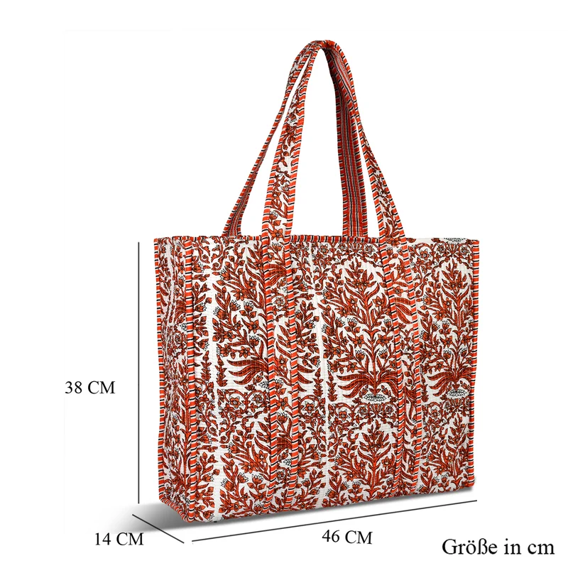 LIVMORE gesteppte Stoff-Shopper-Tasche mit Reißverschluss, florales Design, 45x43x15cm, Rosa/Weiß