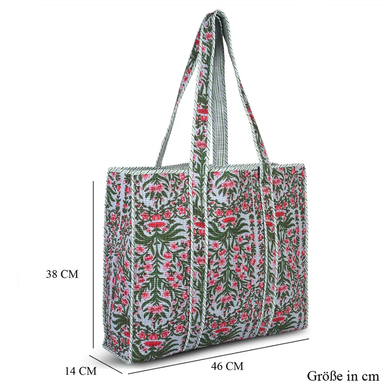 LIVMORE gesteppte Stoff-Shopper-Tasche mit Reißverschluss, florales Design, 45x43x15cm, Rosa/Weiß