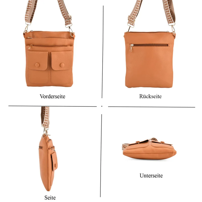 Umhängetasche aus feinem Lederimitat mit mehreren Taschen, Einheitsgröße, Rosenrot
