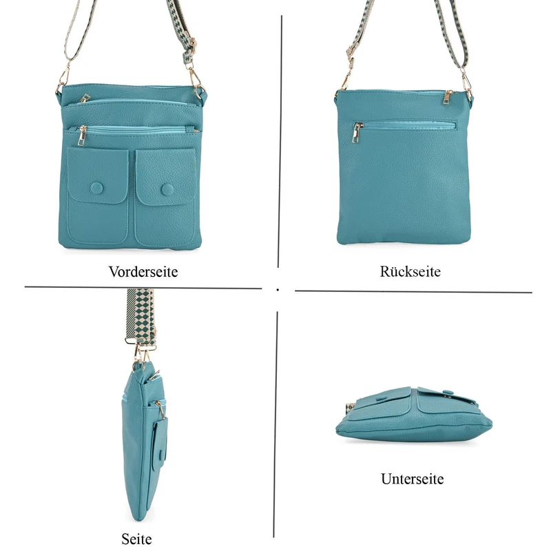 Umhängetasche aus feinem Lederimitat mit mehreren Taschen, Einheitsgröße, Rosenrot