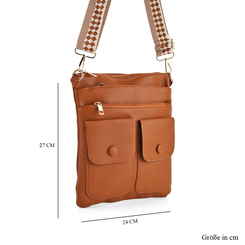 Umhängetasche aus feinem Lederimitat mit mehreren Taschen, Einheitsgröße, Rosenrot