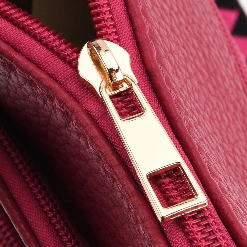 Umhängetasche aus feinem Lederimitat mit mehreren Taschen, Einheitsgröße, Rosenrot