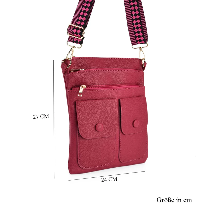 Umhängetasche aus feinem Lederimitat mit mehreren Taschen, Einheitsgröße, Rosenrot