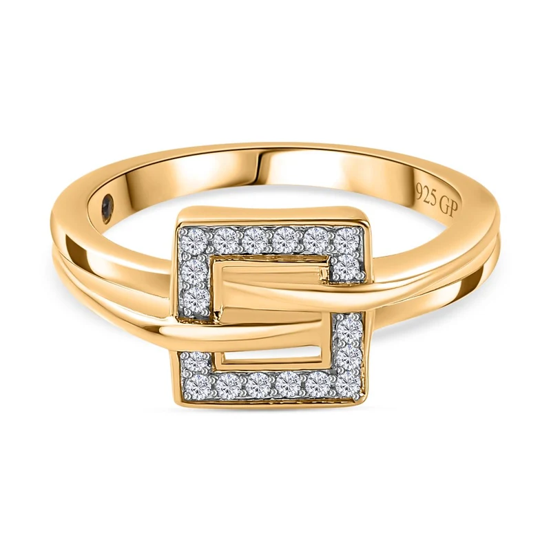 GP Kollektion - Kanchanaburi Blauer Saphir, Weißer Diamant Ring 925 Silber Gelbgold Vermeil ca. 0.20 ct