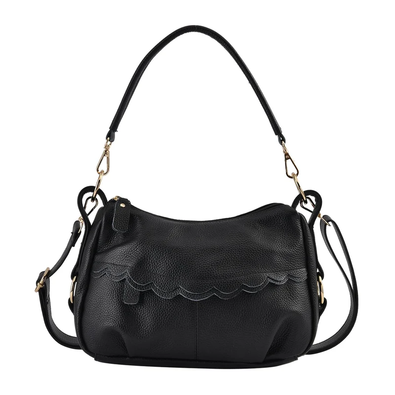 Crossbody Bag aus echtem Leder, gewelltes Design, Größe 29x9x20cm, grau