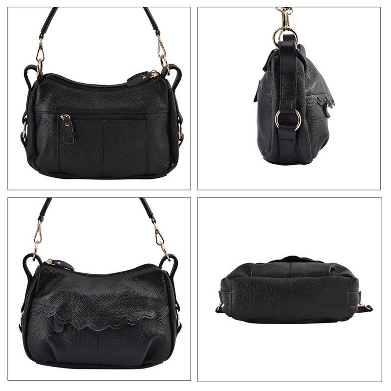 Crossbody Bag aus echtem Leder, gewelltes Design, Größe 29x9x20cm, grau