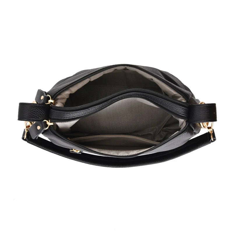 Crossbody Bag aus echtem Leder, gewelltes Design, Größe 29x9x20cm, grau