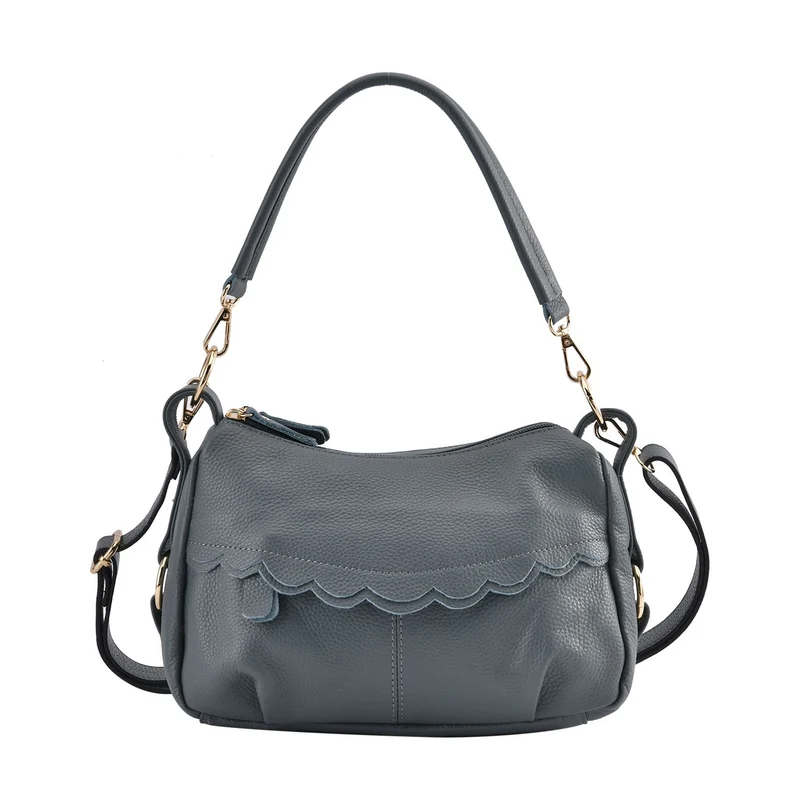 Crossbody Bag aus echtem Leder, gewelltes Design, Größe 29x9x20cm, grau