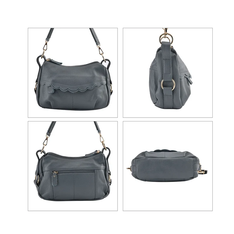 Crossbody Bag aus echtem Leder, gewelltes Design, Größe 29x9x20cm, grau