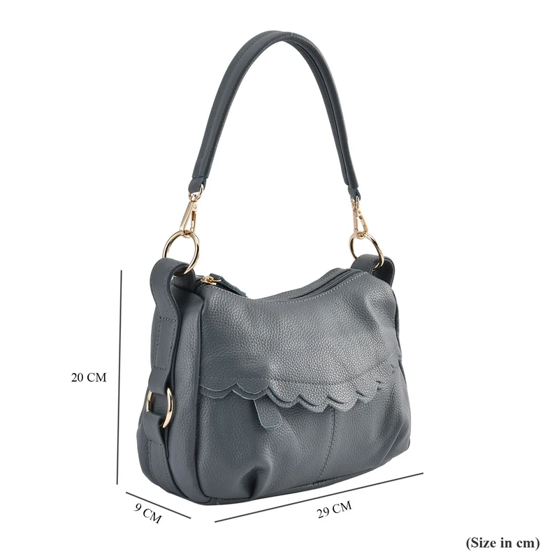 Crossbody Bag aus echtem Leder, gewelltes Design, Größe 29x9x20cm, grau