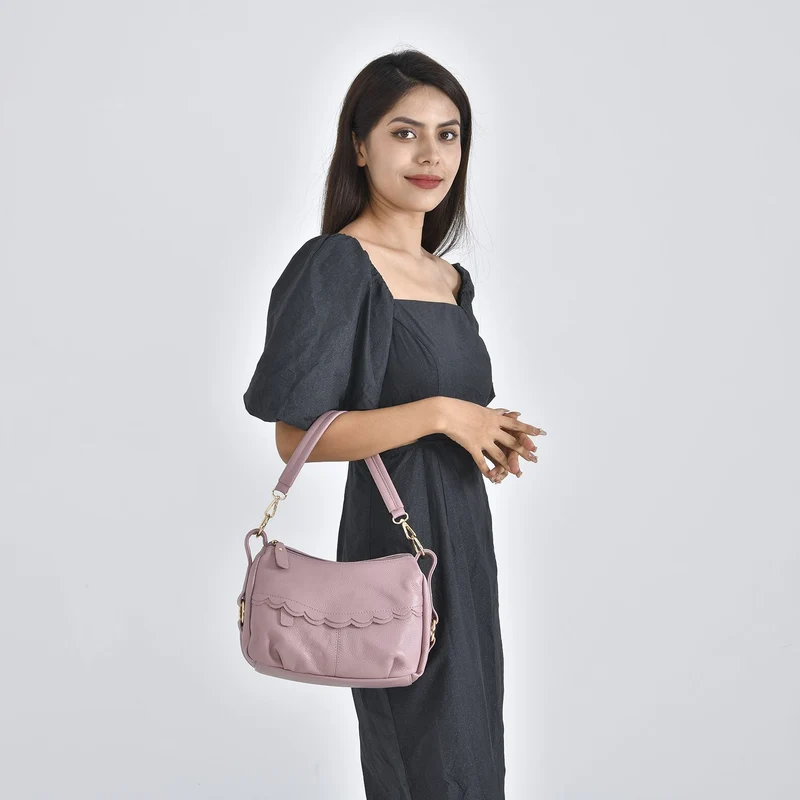 Crossbody Bag aus echtem Leder, gewelltes Design, Größe 29x9x20cm, grau