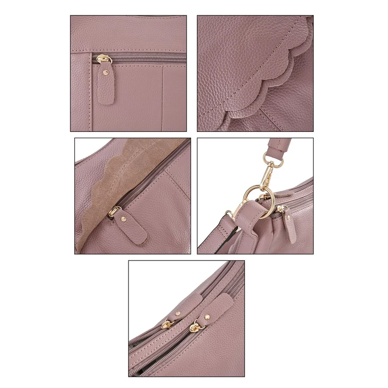 Crossbody Bag aus echtem Leder, gewelltes Design, Größe 29x9x20cm, grau