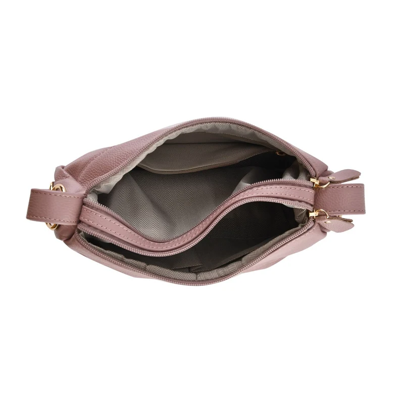 Crossbody Bag aus echtem Leder, gewelltes Design, Größe 29x9x20cm, grau
