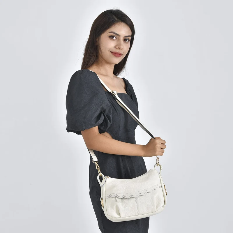 Crossbody Bag aus echtem Leder, gewelltes Design, Größe 29x9x20cm, grau