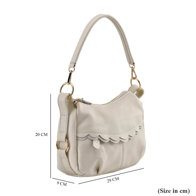 Crossbody Bag aus echtem Leder, gewelltes Design, Größe 29x9x20cm, grau