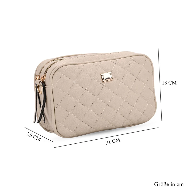 Crossbody-Tasche mit Steppmuster und gemustertem Schultergurt, Kunstleder, 21 x 13 x 7.5 cm, Pink