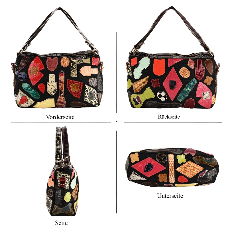 Chaos by Elsie Echtleder Schultertasche mit RFID, künstlerisches Leder Patchwork, 35 x 12 x 22 cm, Blau