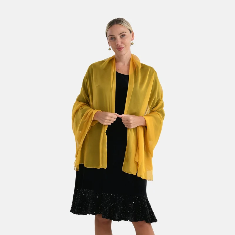 LA MAREY Signature Set mit Seidenschal und Seidentropfen-Ohrringen, 100% Maulbeerseide, 65 x 170 cm, Perlgrau mit Beige