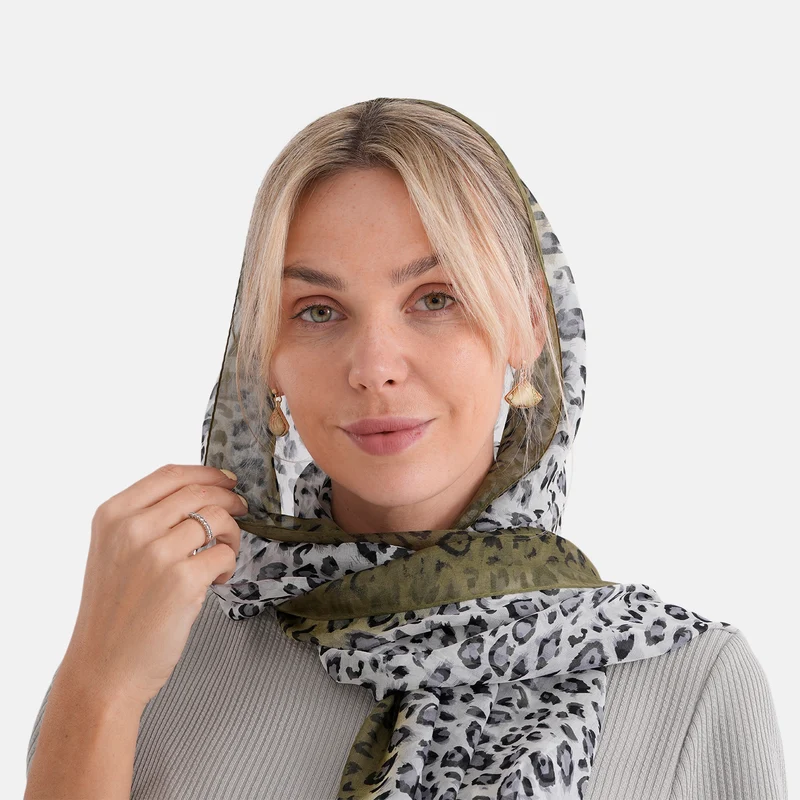 LA MAREY Signature Set mit Seidenschal und Seidentropfen-Ohrringen, 100% Maulbeerseide, 65 x 170 cm, Perlgrau mit Beige
