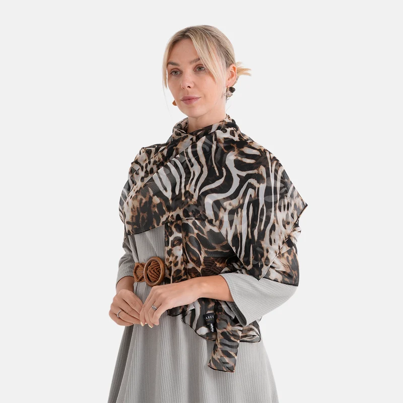 LA MAREY Signature Set mit Seidenschal und Seidentropfen-Ohrringen, 100% Maulbeerseide, 65 x 170 cm, Perlgrau mit Beige