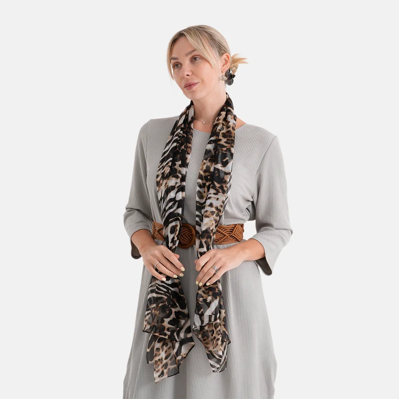 LA MAREY Signature Set mit Seidenschal und Seidentropfen-Ohrringen, 100% Maulbeerseide, 65 x 170 cm, Perlgrau mit Beige