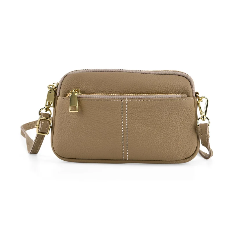 Echtes Leder Umhängetasche mit Reißverschluss 21 x 5 x 14 cm Rosa