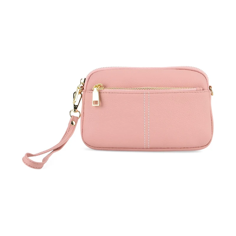 Echtes Leder Umhängetasche mit Reißverschluss 21 x 5 x 14 cm Rosa