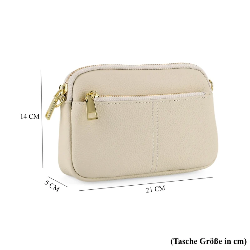 Echtes Leder Umhängetasche mit Reißverschluss 21 x 5 x 14 cm Rosa