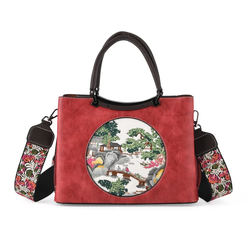 Florale Kunstprint Crossbody-Tasche mit gemustertem Schulterriemen, 30 x 18 x 22 cm, Rot