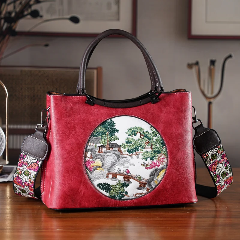 Florale Kunstprint Crossbody-Tasche mit gemustertem Schulterriemen, 30 x 18 x 22 cm, Rot