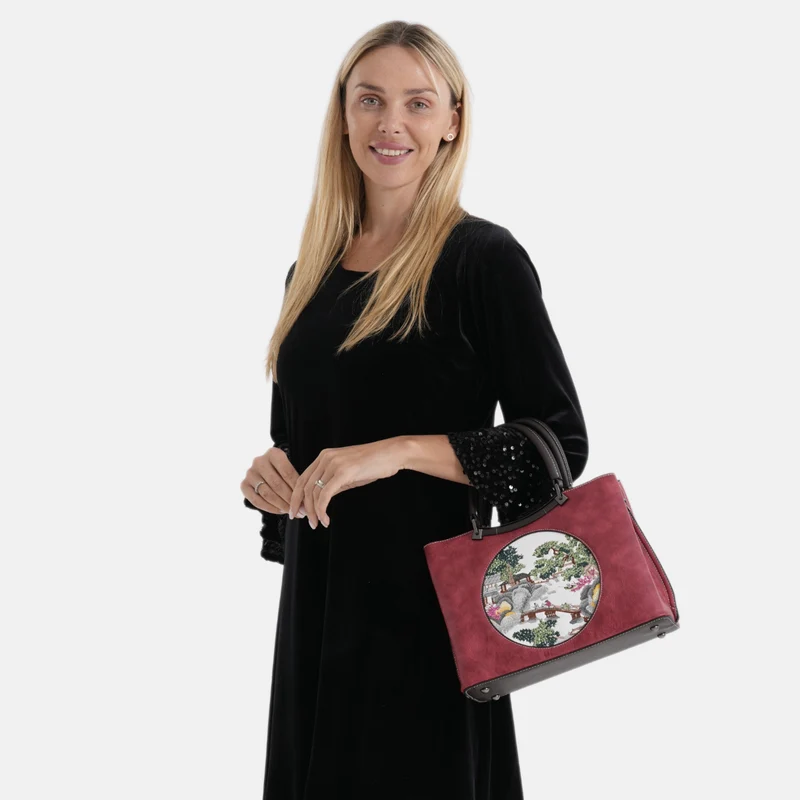 Florale Kunstprint Crossbody-Tasche mit gemustertem Schulterriemen, 30 x 18 x 22 cm, Rot