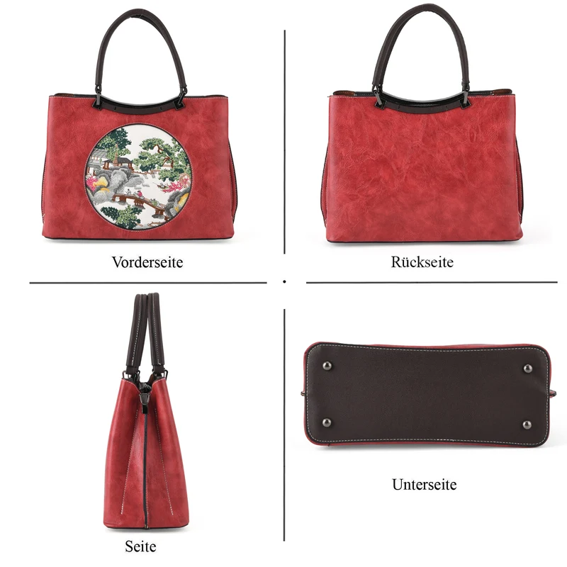 Florale Kunstprint Crossbody-Tasche mit gemustertem Schulterriemen, 30 x 18 x 22 cm, Rot