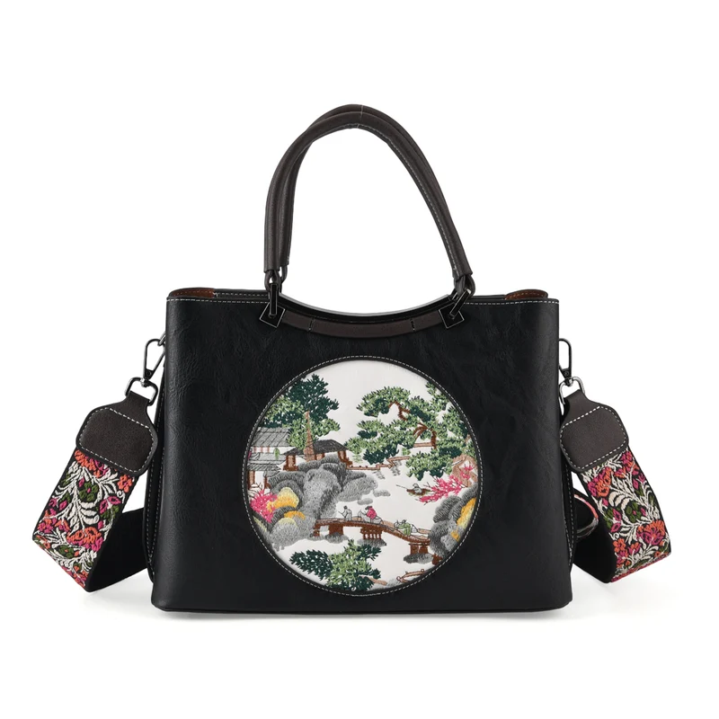 Florale Kunstprint Crossbody-Tasche mit gemustertem Schulterriemen, 30 x 18 x 22 cm, Rot