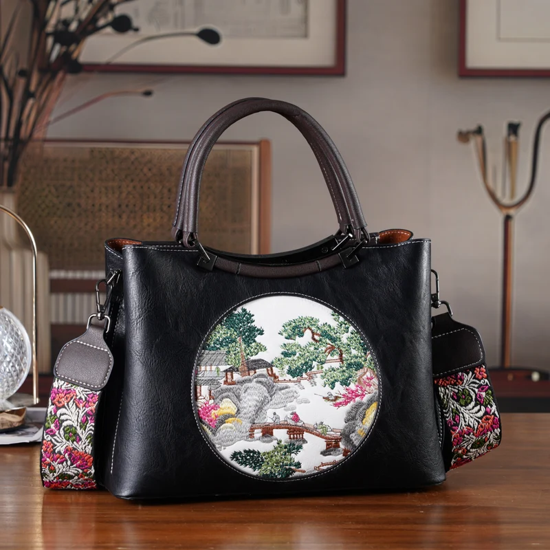 Florale Kunstprint Crossbody-Tasche mit gemustertem Schulterriemen, 30 x 18 x 22 cm, Rot