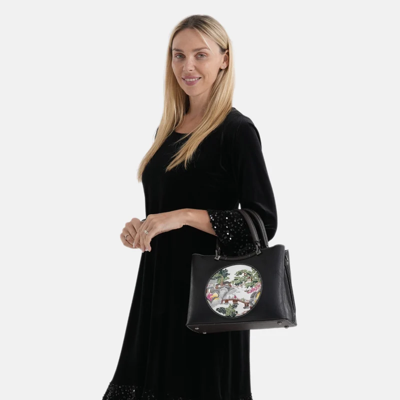 Florale Kunstprint Crossbody-Tasche mit gemustertem Schulterriemen, 30 x 18 x 22 cm, Rot