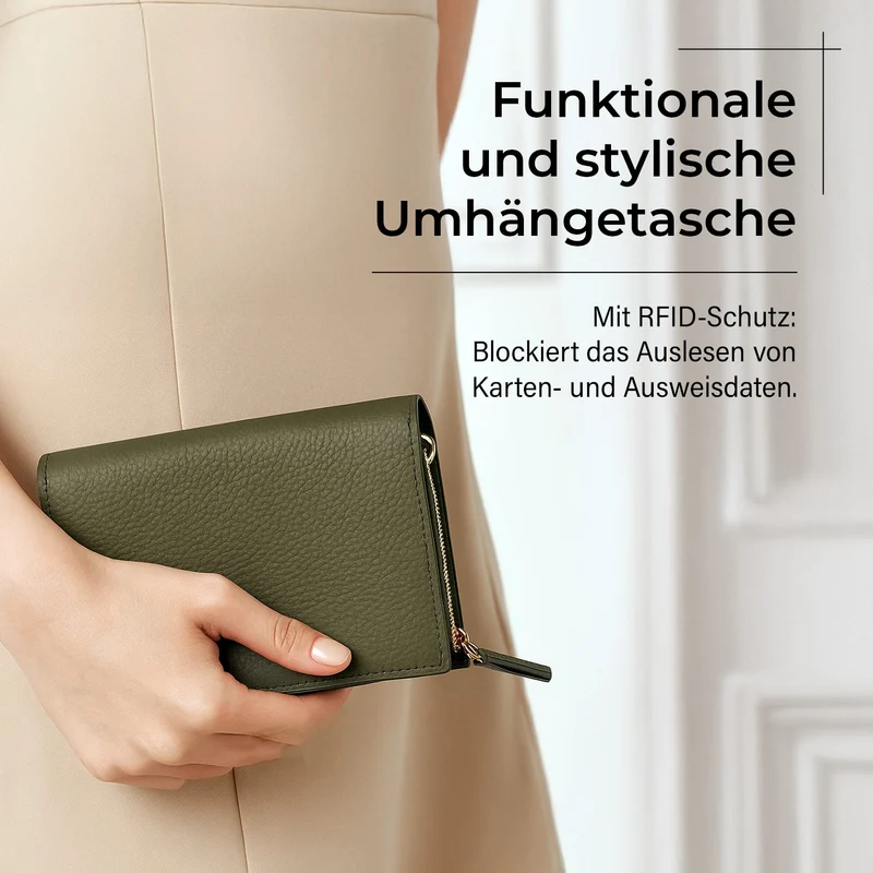 Crossbody-Tasche mit Überschlag und modischem Gliederriemen, RFID-Schutz, ca. 20x4x14 cm , Grün
