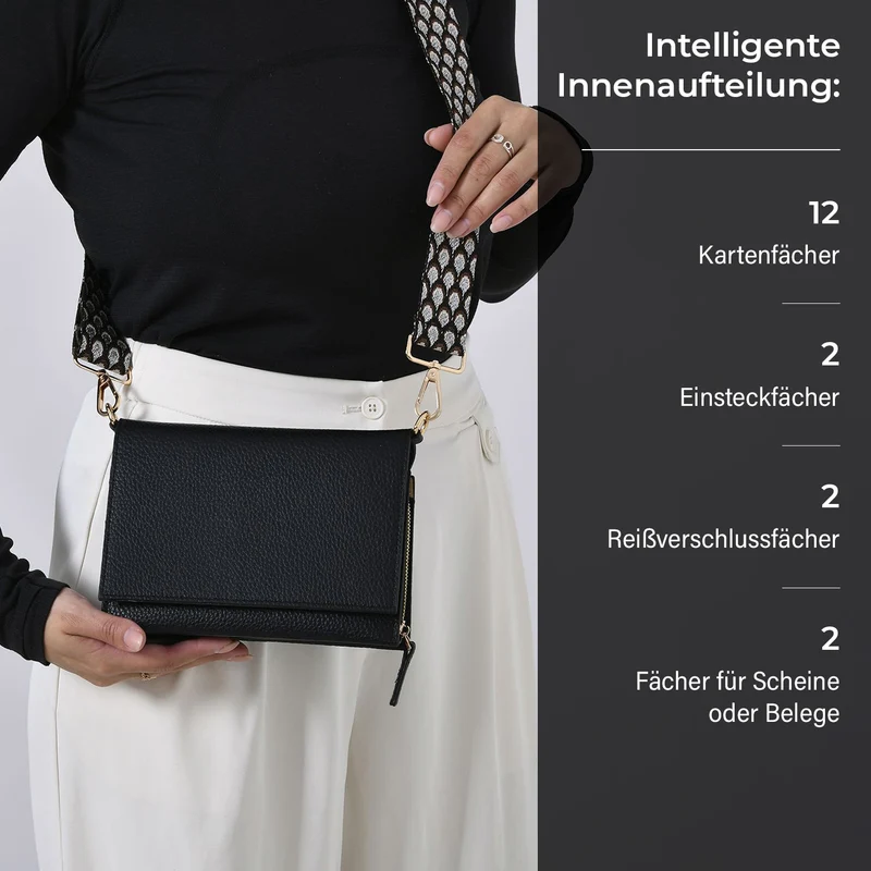 Crossbody-Tasche mit Überschlag und modischem Gliederriemen, RFID-Schutz, ca. 20x4x14 cm , Grün