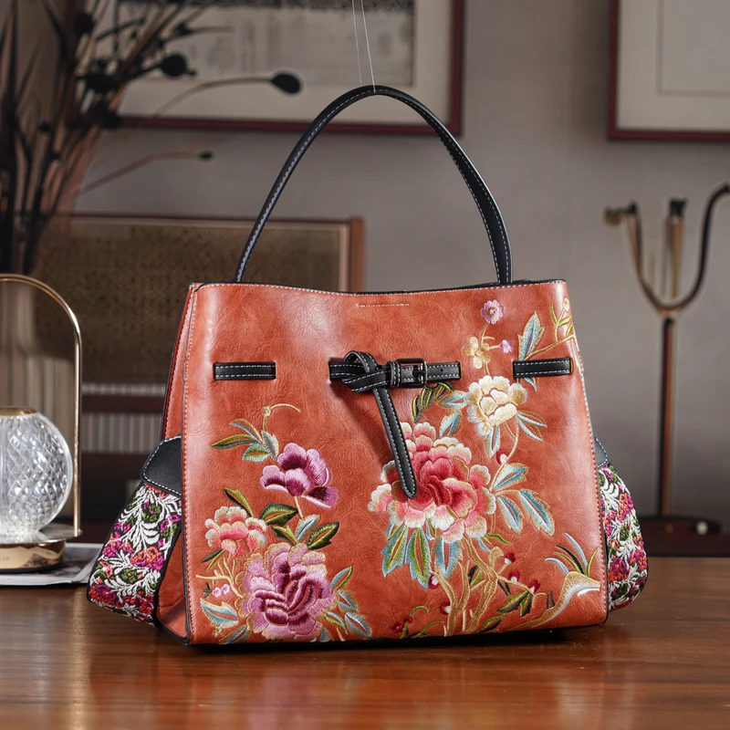 Florale Kunstprint Crossbody-Tasche mit Komfort-Schulterriemen, 30 x 13 x 23 cm, Orange