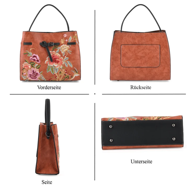 Florale Kunstprint Crossbody-Tasche mit Komfort-Schulterriemen, 30 x 13 x 23 cm, Orange