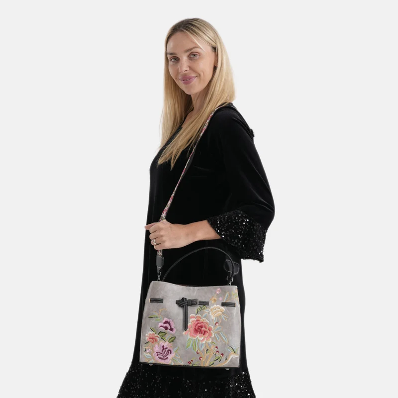 Florale Kunstprint Crossbody-Tasche mit Komfort-Schulterriemen, 30 x 13 x 23 cm, Orange
