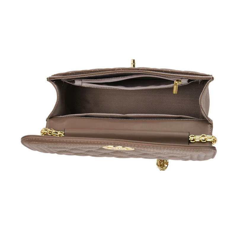 Crossbody-Tasche aus Echtleder mit Kettenriemen, 23,5x14x8 cm, Hellgrau