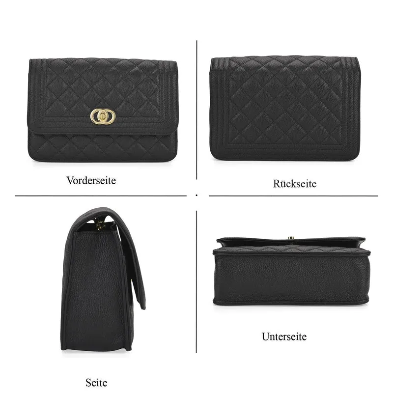 Crossbody-Tasche aus Echtleder mit Kettenriemen, 23,5x14x8 cm, Hellgrau