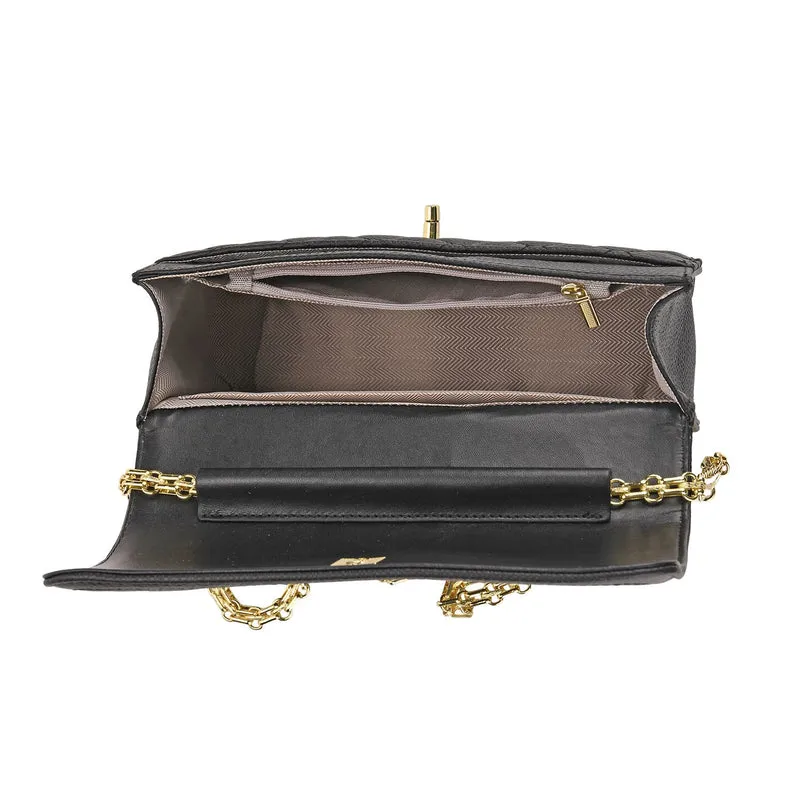 Crossbody-Tasche aus Echtleder mit Kettenriemen, 23,5x14x8 cm, Hellgrau