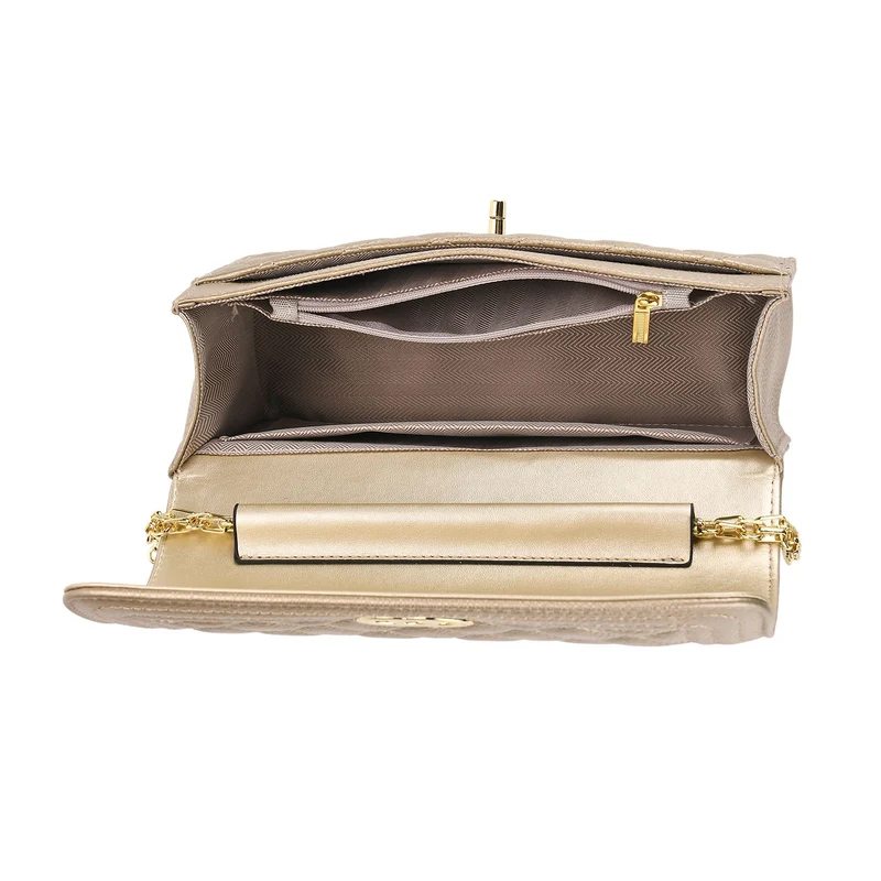 Crossbody-Tasche aus Echtleder mit Kettenriemen, 23,5x14x8 cm, Hellgrau