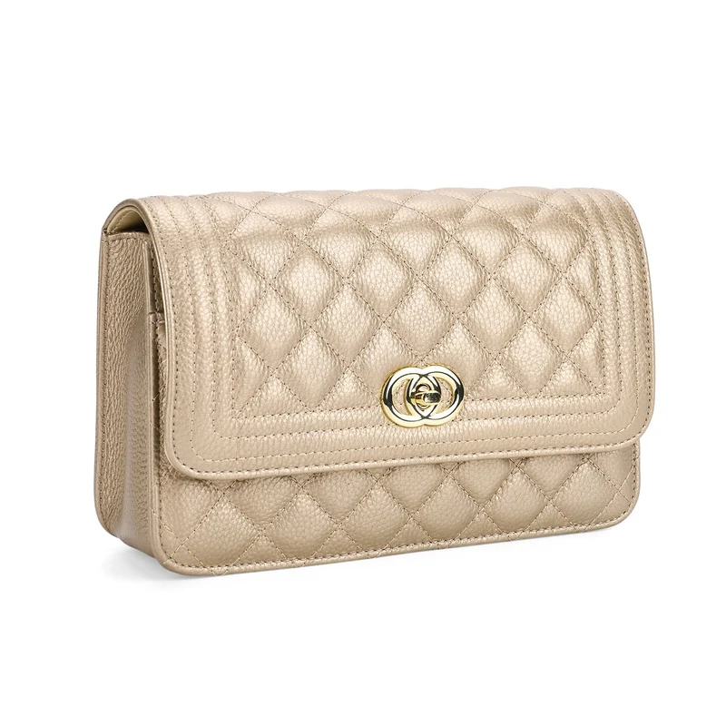 Crossbody-Tasche aus Echtleder mit Kettenriemen, 23,5x14x8 cm, Hellgrau