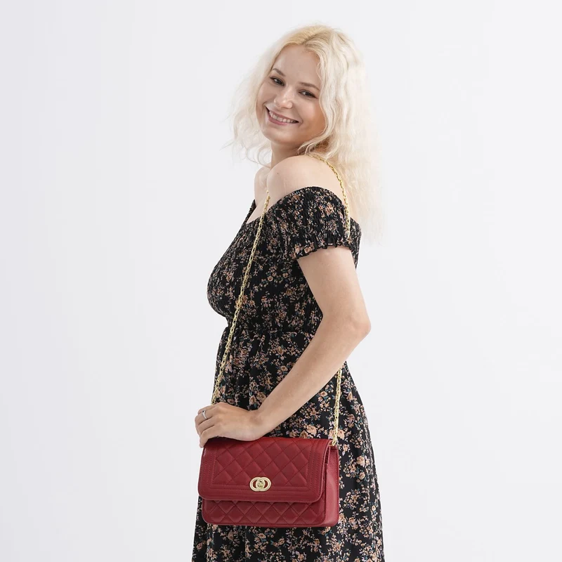 Crossbody-Tasche aus Echtleder mit Kettenriemen, 23,5x14x8 cm, Hellgrau