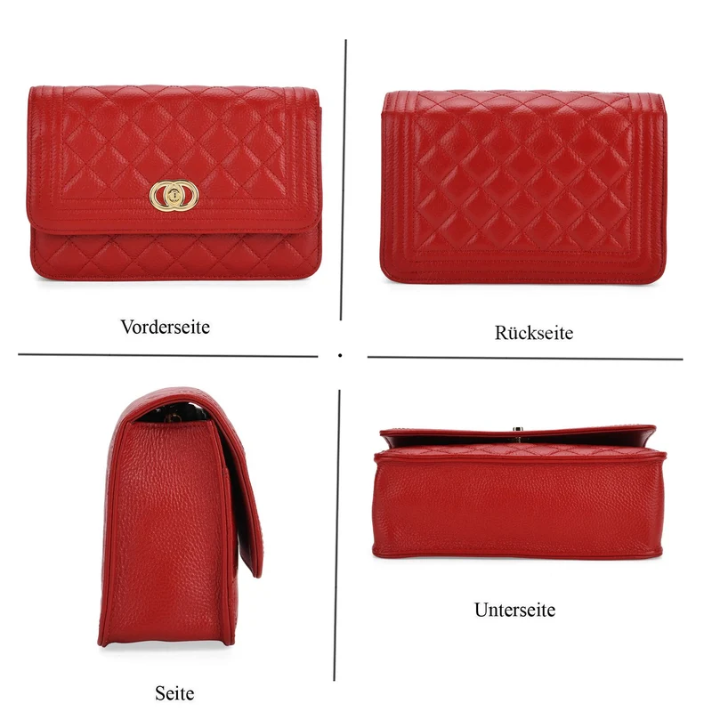 Crossbody-Tasche aus Echtleder mit Kettenriemen, 23,5x14x8 cm, Hellgrau