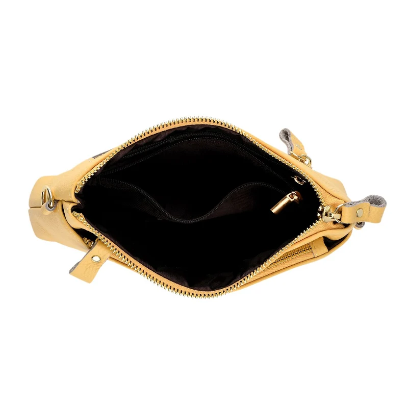 Leder Crossbody Tasche mit mehreren Reißverschlussfächern und verstellbarem Schulterriemen 21.5 x 4 x 13 cm Gelb