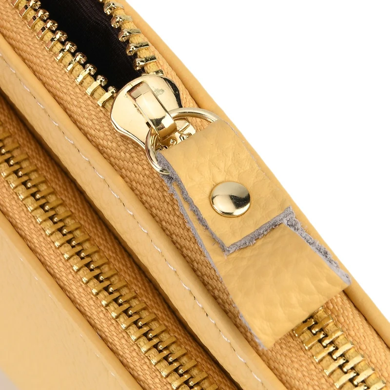 Leder Crossbody Tasche mit mehreren Reißverschlussfächern und verstellbarem Schulterriemen 21.5 x 4 x 13 cm Gelb
