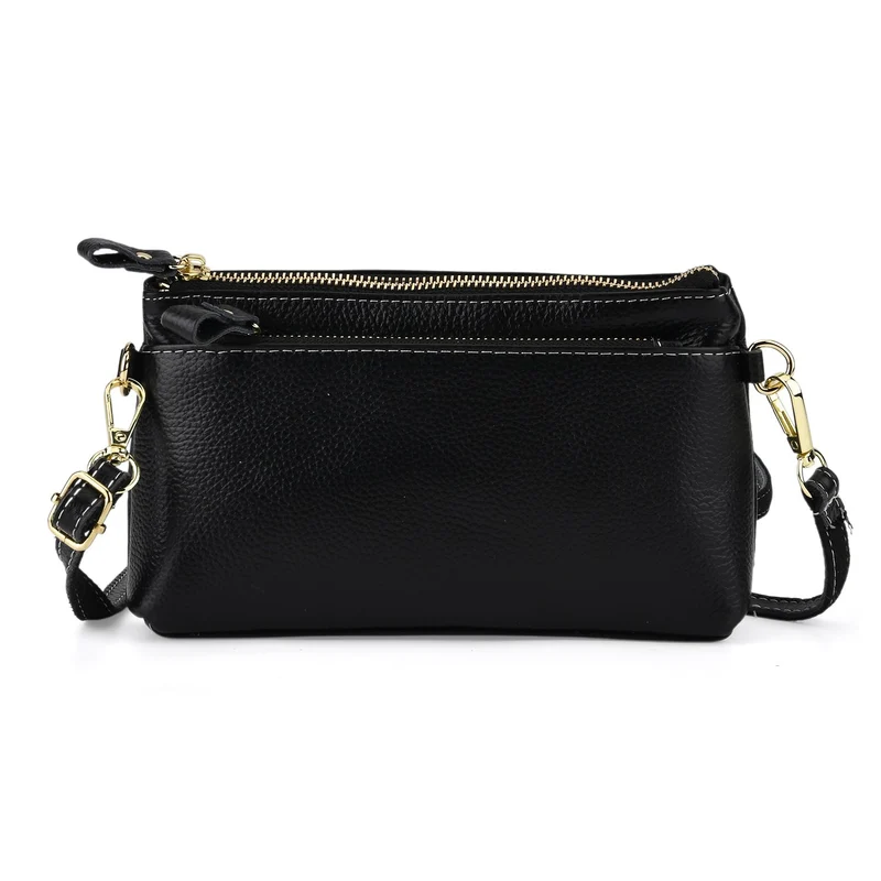 Leder Crossbody Tasche mit mehreren Reißverschlussfächern und verstellbarem Schulterriemen 21.5 x 4 x 13 cm Gelb